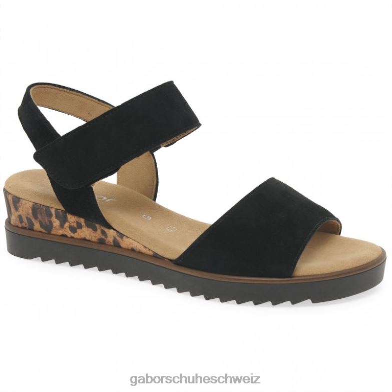 Schuhwerk Frauen Gabor schwarzes Wildleder/Leopard Raynor-Sandalen XTX02166