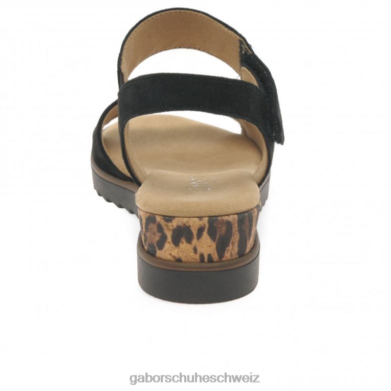 Schuhwerk Frauen Gabor schwarzes Wildleder/Leopard Raynor-Sandalen XTX02166