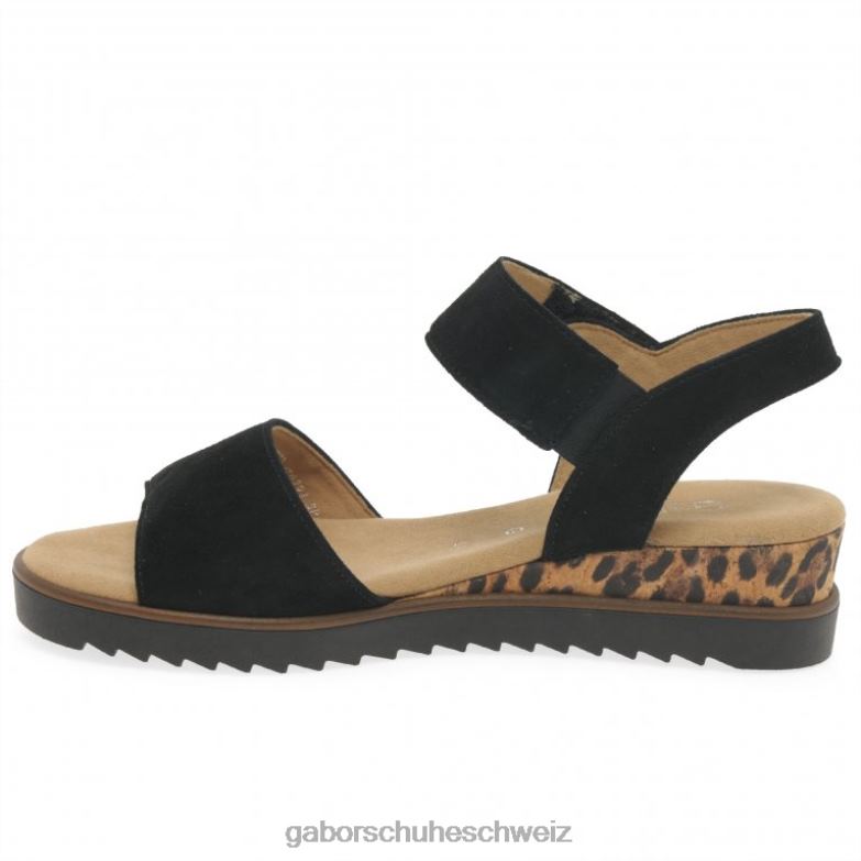 Schuhwerk Frauen Gabor schwarzes Wildleder/Leopard Raynor-Sandalen XTX02166