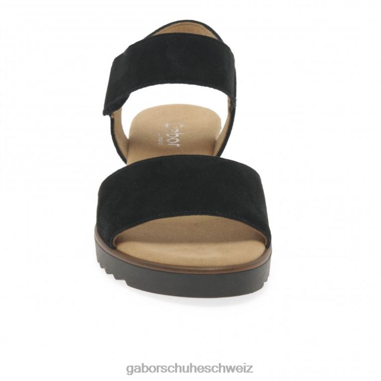 Schuhwerk Frauen Gabor schwarzes Wildleder/Leopard Raynor-Sandalen XTX02166