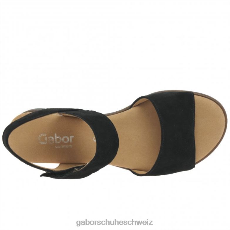 Schuhwerk Frauen Gabor schwarzes Wildleder/Leopard Raynor-Sandalen XTX02166