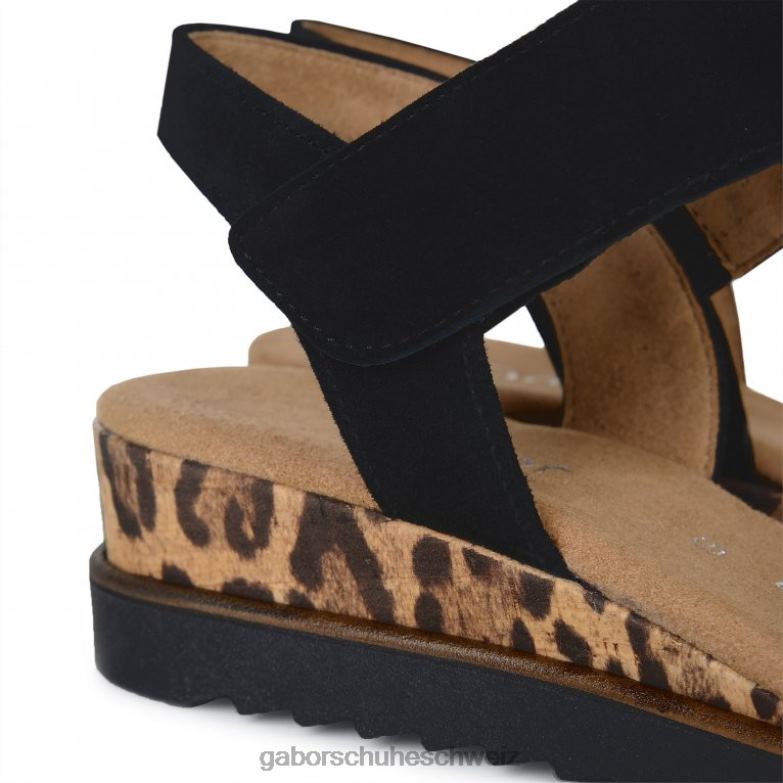 Schuhwerk Frauen Gabor schwarzes Wildleder/Leopard Raynor-Sandalen XTX02166