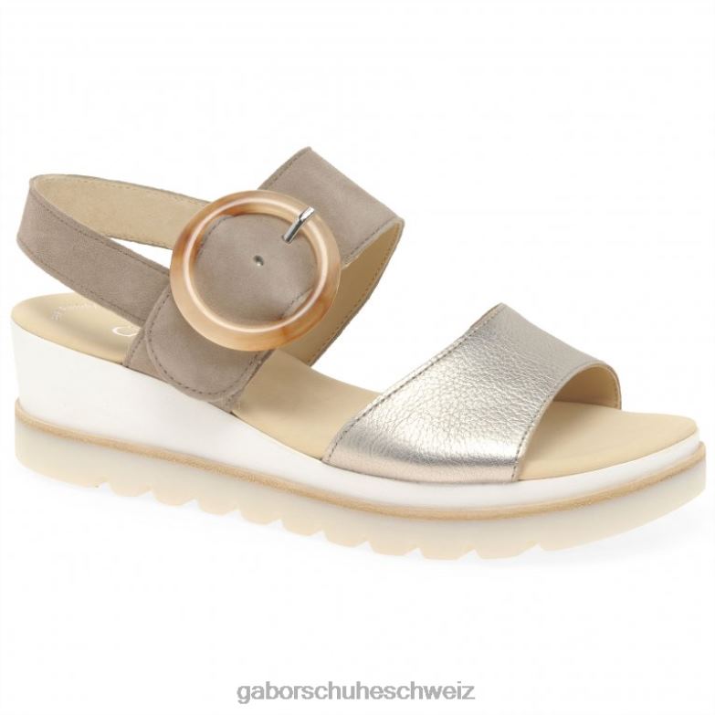 Schuhwerk Frauen Gabor Puder-Metallic/Kaninchen-Wildleder Yeo-Sandalen mit Keilabsatz XTX02155