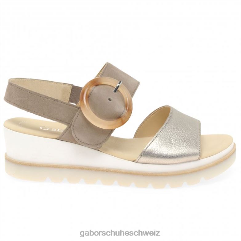 Schuhwerk Frauen Gabor Puder-Metallic/Kaninchen-Wildleder Yeo-Sandalen mit Keilabsatz XTX02155