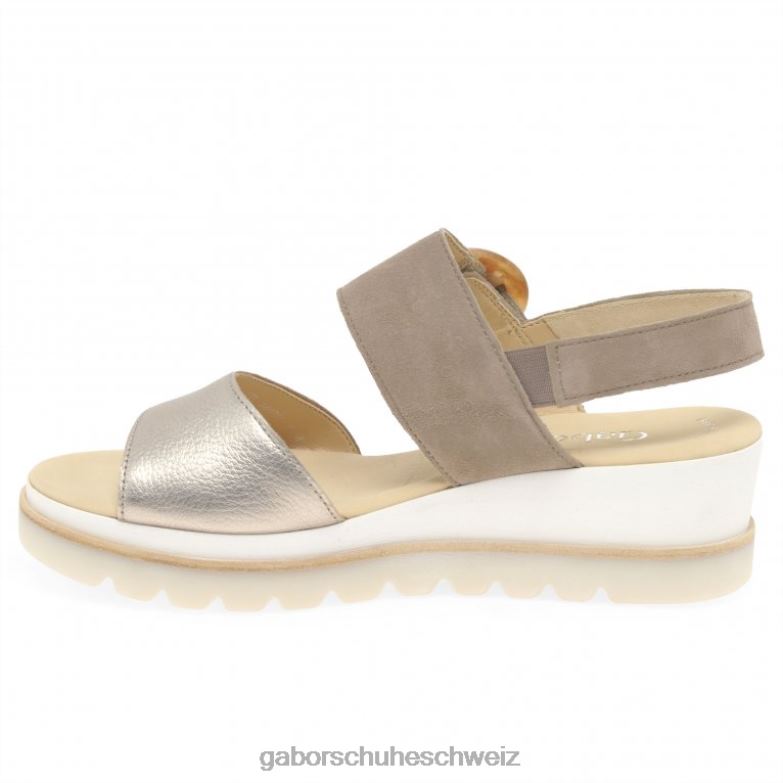 Schuhwerk Frauen Gabor Puder-Metallic/Kaninchen-Wildleder Yeo-Sandalen mit Keilabsatz XTX02155