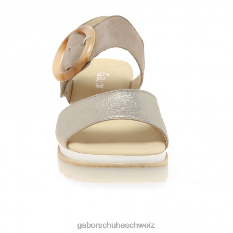 Schuhwerk Frauen Gabor Puder-Metallic/Kaninchen-Wildleder Yeo-Sandalen mit Keilabsatz XTX02155