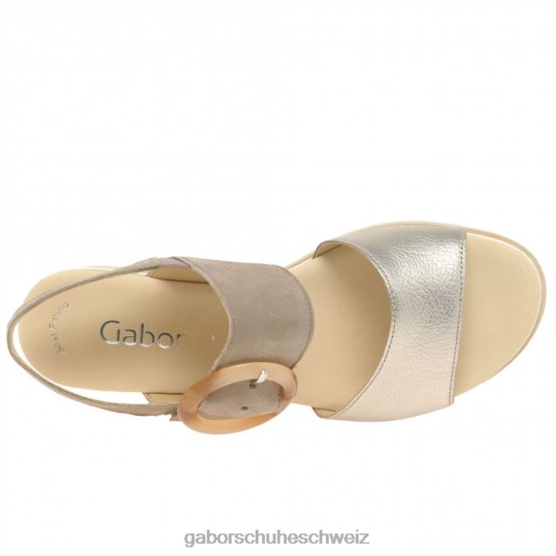 Schuhwerk Frauen Gabor Puder-Metallic/Kaninchen-Wildleder Yeo-Sandalen mit Keilabsatz XTX02155