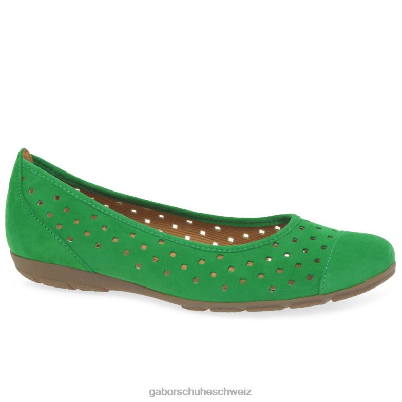 Schuhwerk Frauen Gabor Grünes Wildleder Freizeitschuhe mit gestanzten Details und Rüschen XTX024