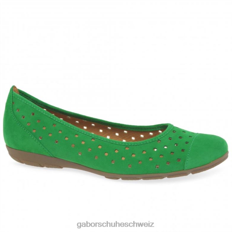 Schuhwerk Frauen Gabor Grünes Wildleder Freizeitschuhe mit gestanzten Details und Rüschen XTX024