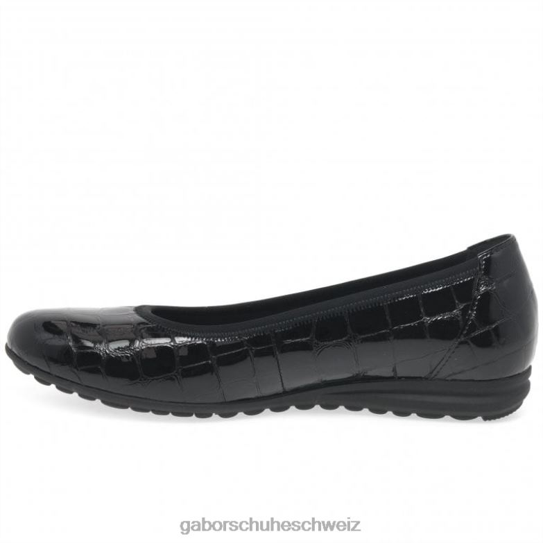 Schuhwerk Frauen Gabor schwarzes Kroko-Lack Lässige Ballerinas mit Spritzeffekt XTX02103