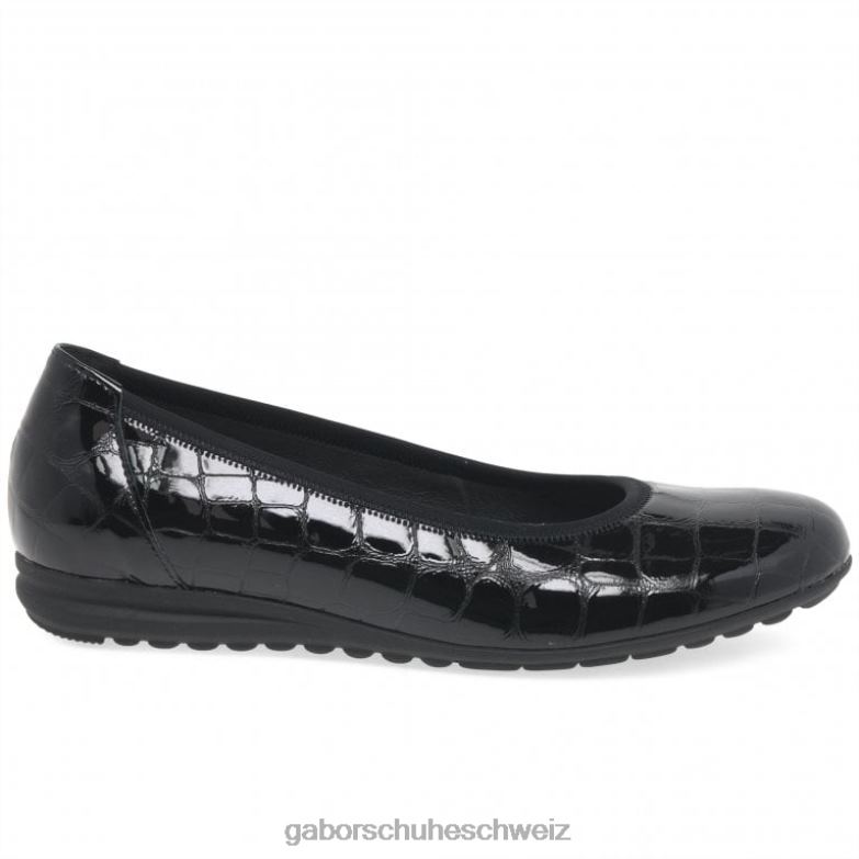 Schuhwerk Frauen Gabor schwarzes Kroko-Lack Lässige Ballerinas mit Spritzeffekt XTX02103