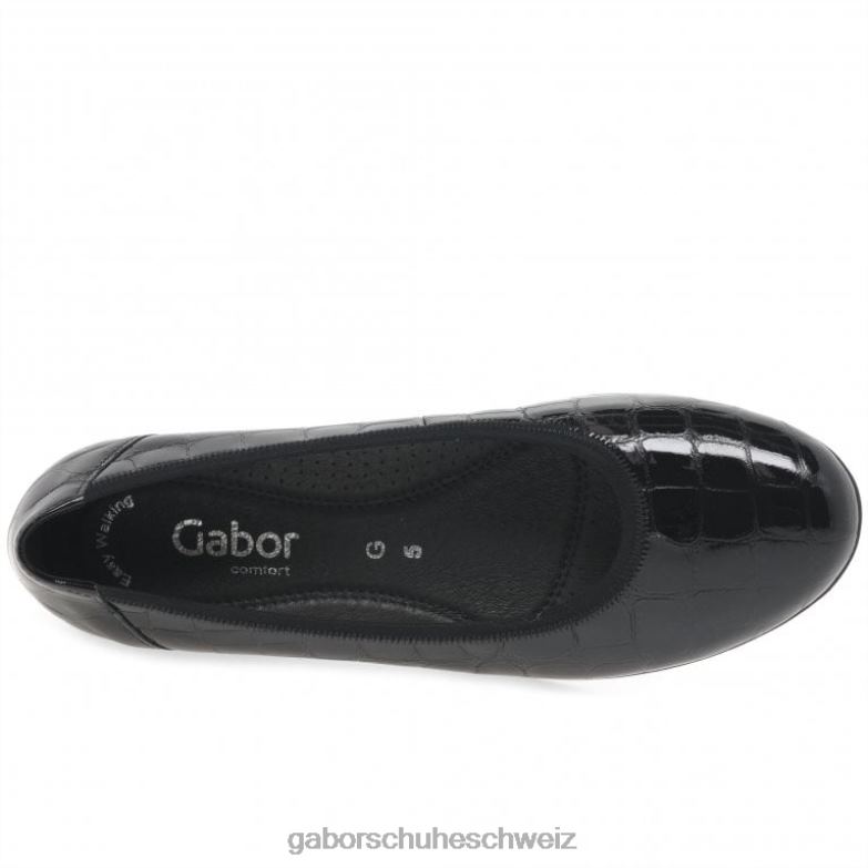 Schuhwerk Frauen Gabor schwarzes Kroko-Lack Lässige Ballerinas mit Spritzeffekt XTX02103