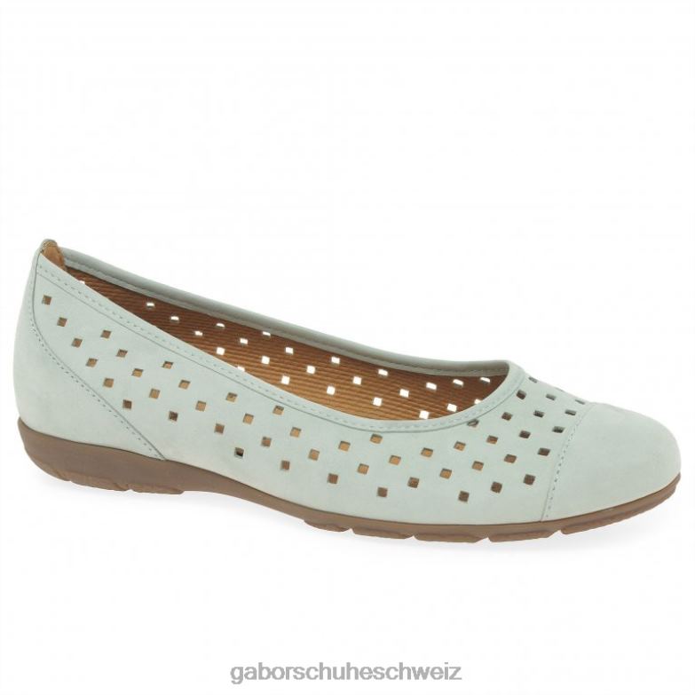 Schuhwerk Frauen Gabor mintfarbenes Nubuk Freizeitschuhe mit gestanzten Details und Rüschen XTX02320