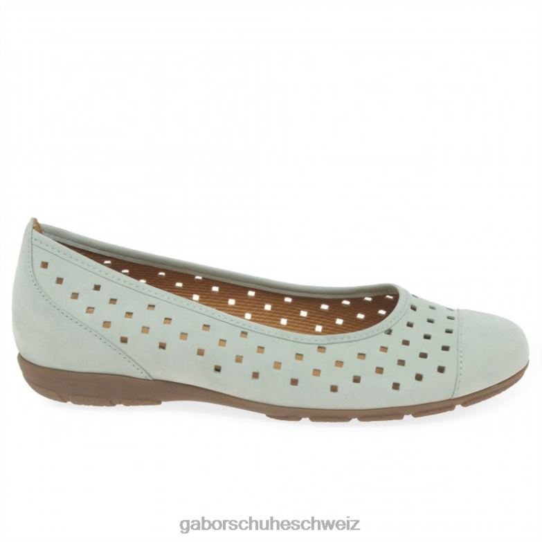 Schuhwerk Frauen Gabor mintfarbenes Nubuk Freizeitschuhe mit gestanzten Details und Rüschen XTX02320
