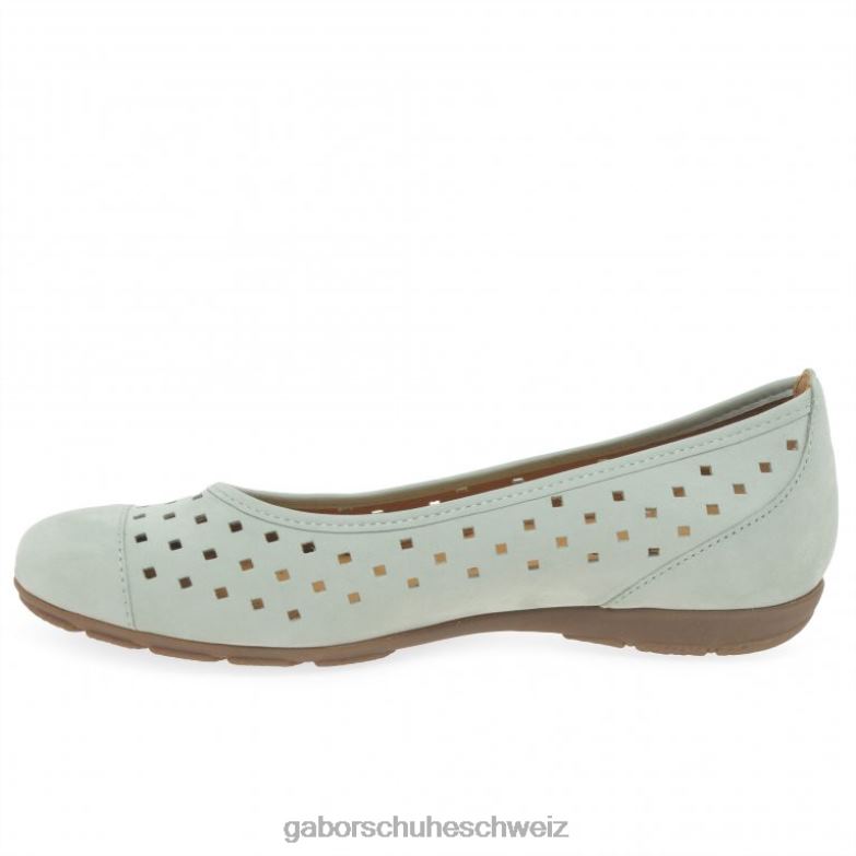 Schuhwerk Frauen Gabor mintfarbenes Nubuk Freizeitschuhe mit gestanzten Details und Rüschen XTX02320