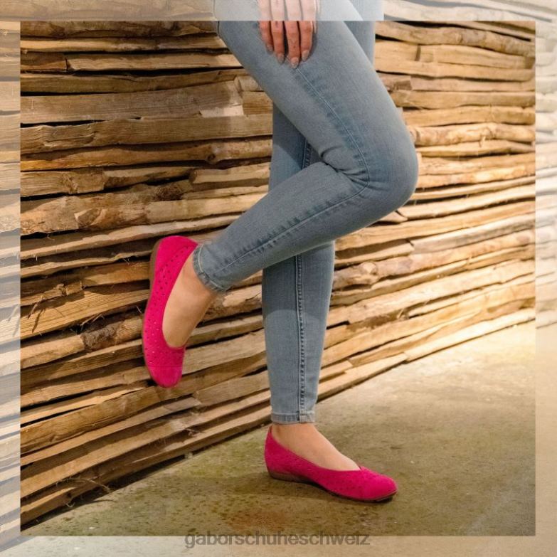 Schuhwerk Frauen Gabor rosa Wildleder Freizeitschuhe mit gestanzten Details und Rüschen XTX025