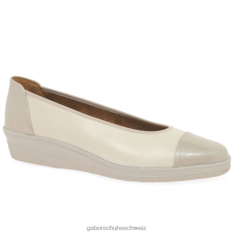 Schuhwerk Frauen Gabor Elfenbein/Puder-Patent Pumps mit niedrigem Absatz und Lackakzent in Petunia-Optik XTX02116