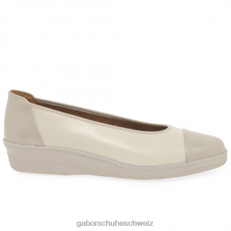 Schuhwerk Frauen Gabor Elfenbein/Puder-Patent Pumps mit niedrigem Absatz und Lackakzent in Petunia-Optik XTX02116