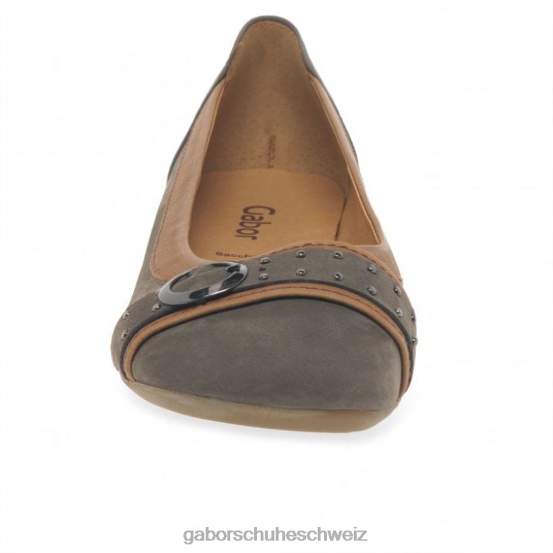 Schuhwerk Frauen Gabor Wallaby/Cognac Michelle Lässige Pumps mit Nietenschnalle XTX0295