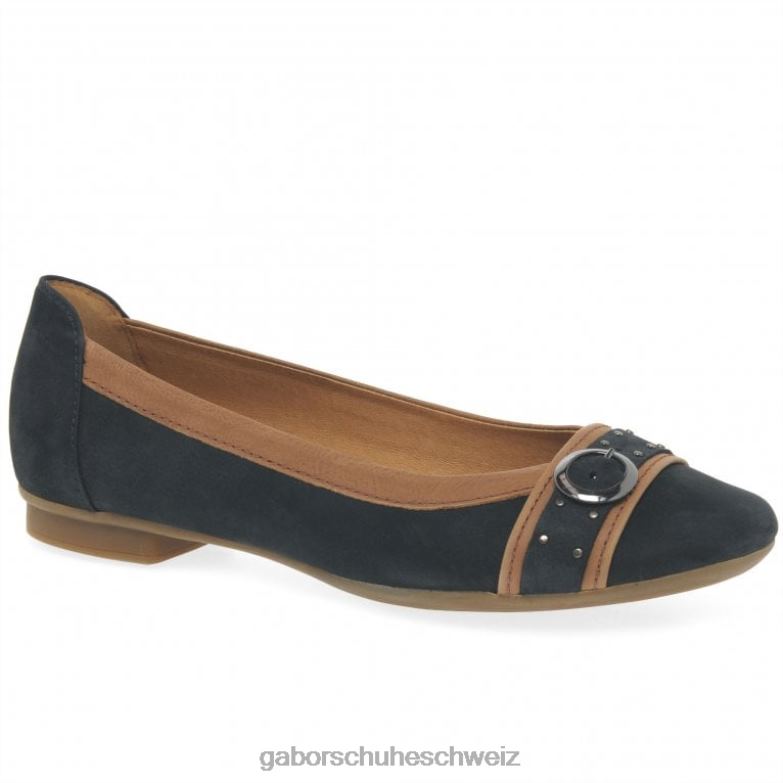 Schuhwerk Frauen Gabor nachtblaues Nubuk/Cognac Michelle Lässige Pumps mit Nietenschnalle XTX0293