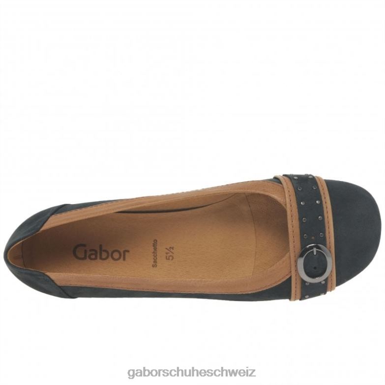 Schuhwerk Frauen Gabor nachtblaues Nubuk/Cognac Michelle Lässige Pumps mit Nietenschnalle XTX0293