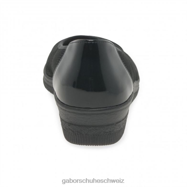 Schuhwerk Frauen Gabor schwarzer Punkt/Patent Pumps mit niedrigem Absatz und Lackakzent in Petunia-Optik XTX02114