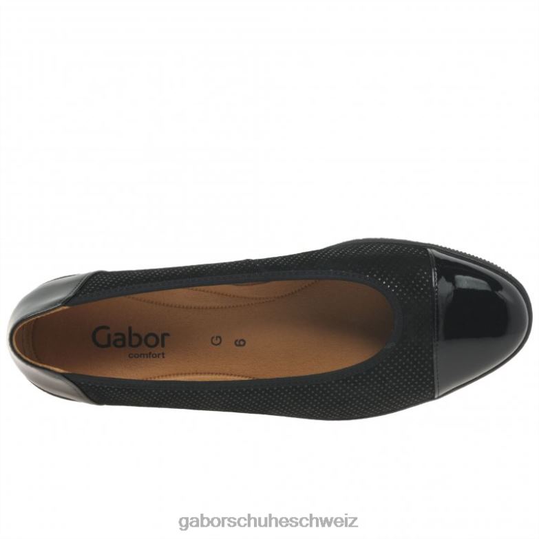 Schuhwerk Frauen Gabor schwarzer Punkt/Patent Pumps mit niedrigem Absatz und Lackakzent in Petunia-Optik XTX02114