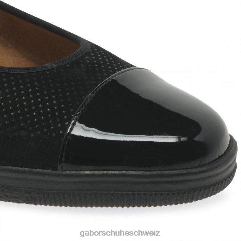 Schuhwerk Frauen Gabor schwarzer Punkt/Patent Pumps mit niedrigem Absatz und Lackakzent in Petunia-Optik XTX02114
