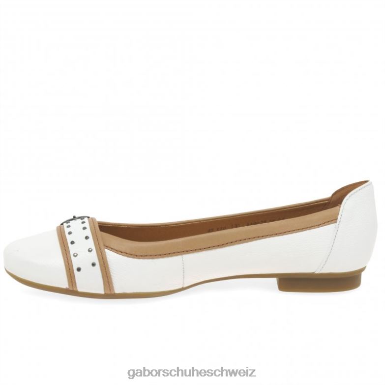 Schuhwerk Frauen Gabor weiß/cognac Michelle Lässige Pumps mit Nietenschnalle XTX0294