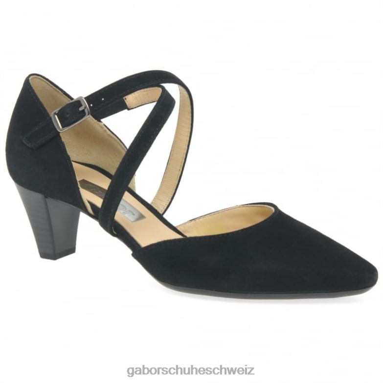 Schuhwerk Frauen Gabor schwarzes Wildleder Callow moderne Pumps mit Kreuzriemen XTX0231