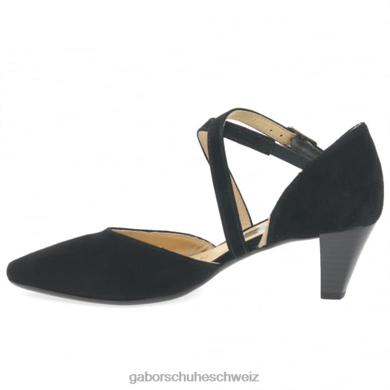 Schuhwerk Frauen Gabor schwarzes Wildleder Callow moderne Pumps mit Kreuzriemen XTX0231