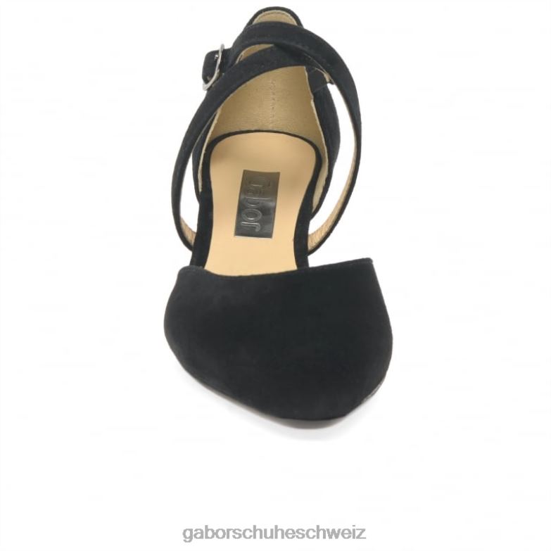 Schuhwerk Frauen Gabor schwarzes Wildleder Callow moderne Pumps mit Kreuzriemen XTX0231