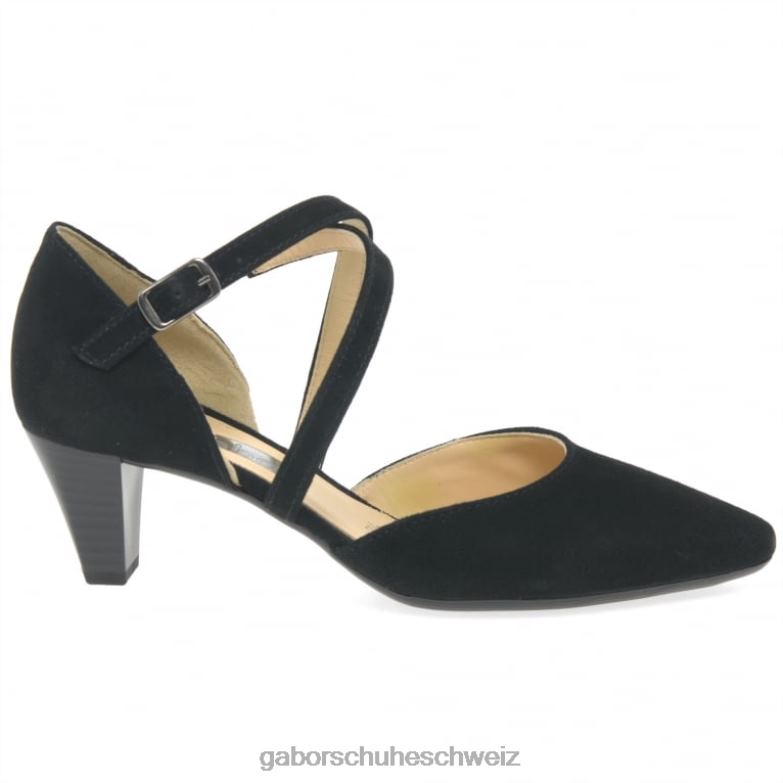 Schuhwerk Frauen Gabor schwarzes Wildleder Callow moderne Pumps mit Kreuzriemen XTX0231