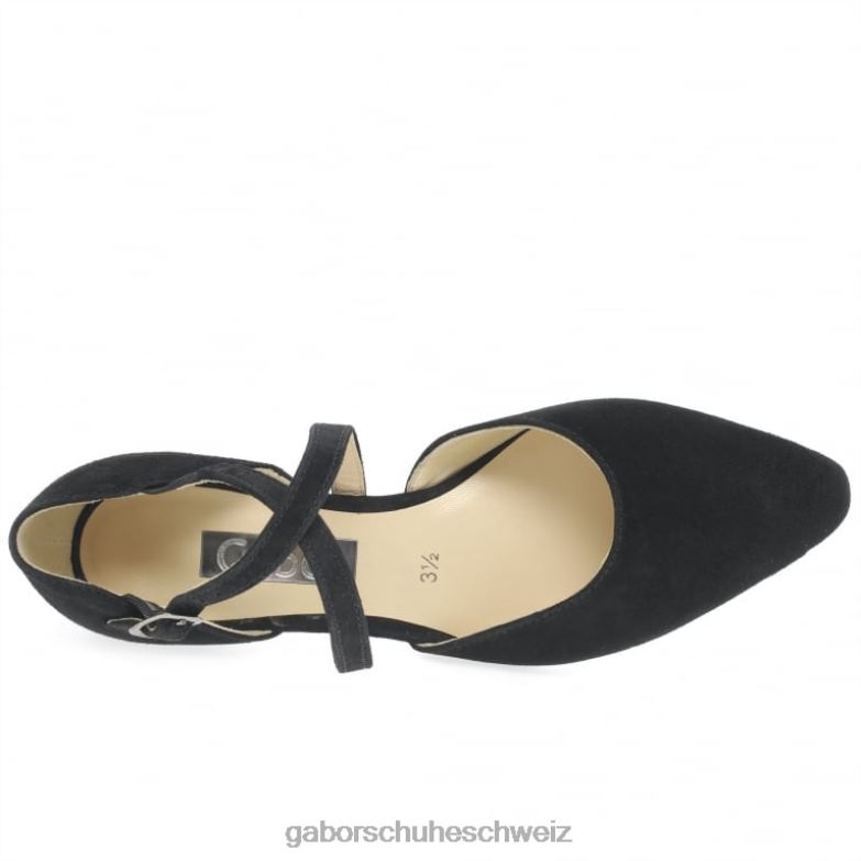 Schuhwerk Frauen Gabor schwarzes Wildleder Callow moderne Pumps mit Kreuzriemen XTX0231