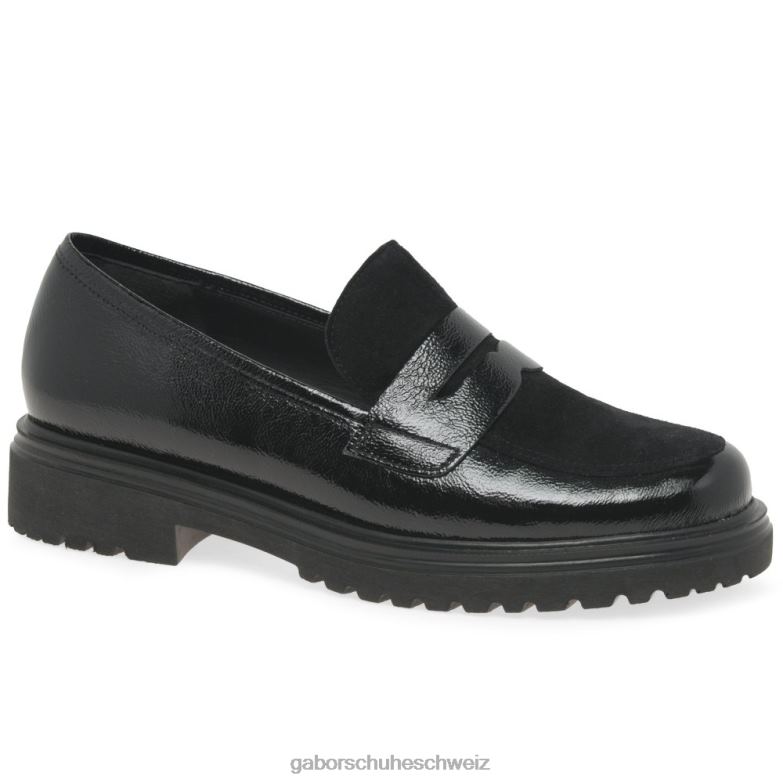 Schuhwerk Frauen Gabor schwarzes Faltenpatent Finken-Penny-Loafer XTX02321