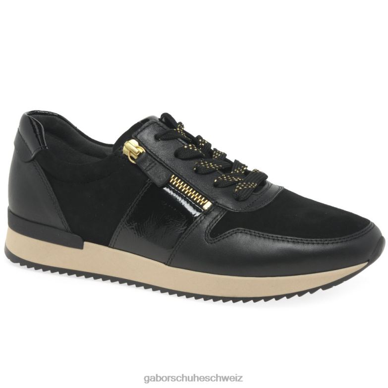 Schuhwerk Frauen Gabor Schwarz/Wildleder/Lack Lulea Freizeittrainer XTX02150