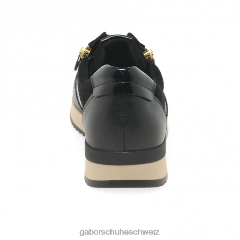 Schuhwerk Frauen Gabor Schwarz/Wildleder/Lack Lulea Freizeittrainer XTX02150