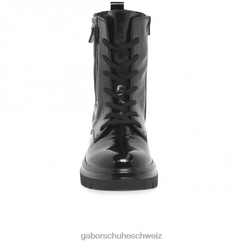 Schuhwerk Frauen Gabor schwarzes Lackleder Cottage-Bikerstiefel XTX02255
