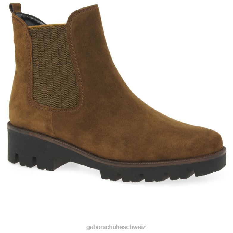 Schuhwerk Frauen Gabor cognacfarbenes Wildleder Newport Chelsea-Stiefel XTX02212