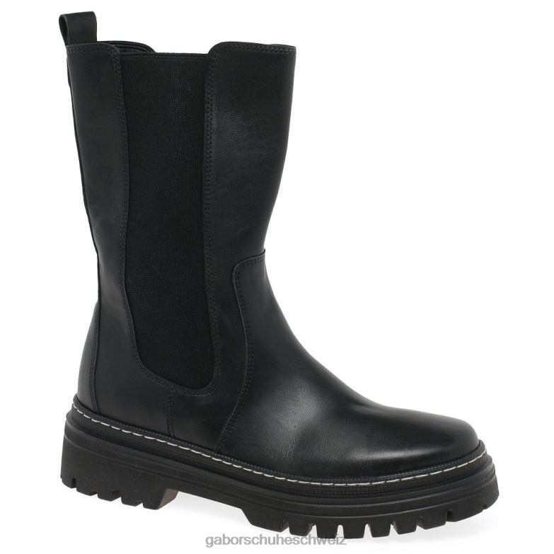 Schuhwerk Frauen Gabor schwarz/weißer Stich Gaby wadenlange Stiefel XTX02259