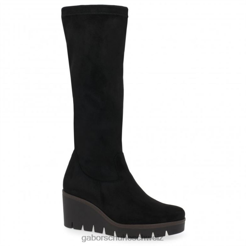 Schuhwerk Frauen Gabor schwarzer Mikrovelours Unite M kniehohe Stiefel XTX02279