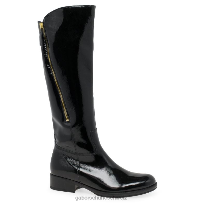 Schuhwerk Frauen Gabor schwarzes Lackleder Adelina kniehohe Stiefel XTX02281