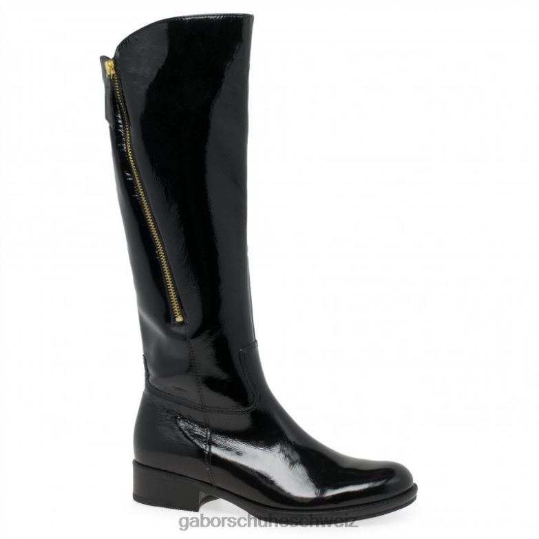 Schuhwerk Frauen Gabor schwarzes Lackleder Adelina kniehohe Stiefel XTX02281