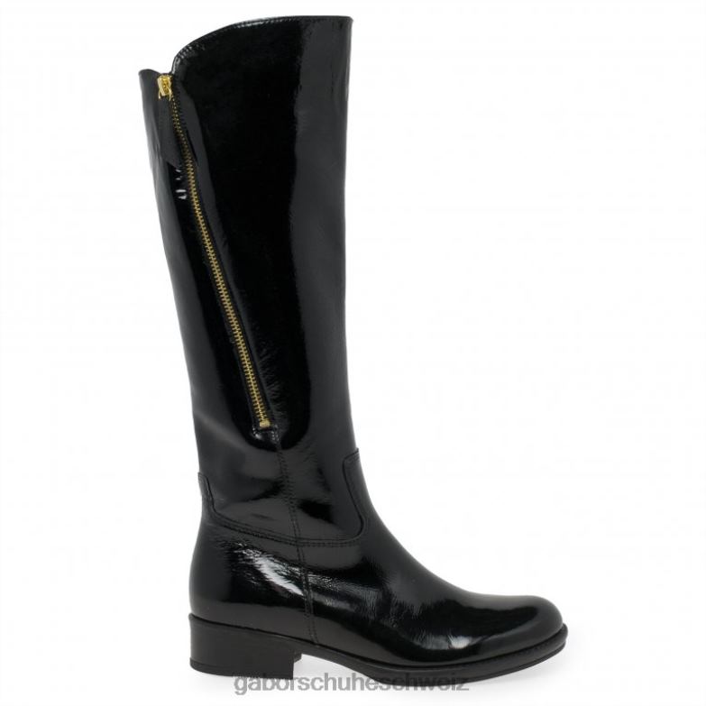 Schuhwerk Frauen Gabor schwarzes Lackleder Adelina kniehohe Stiefel XTX02281