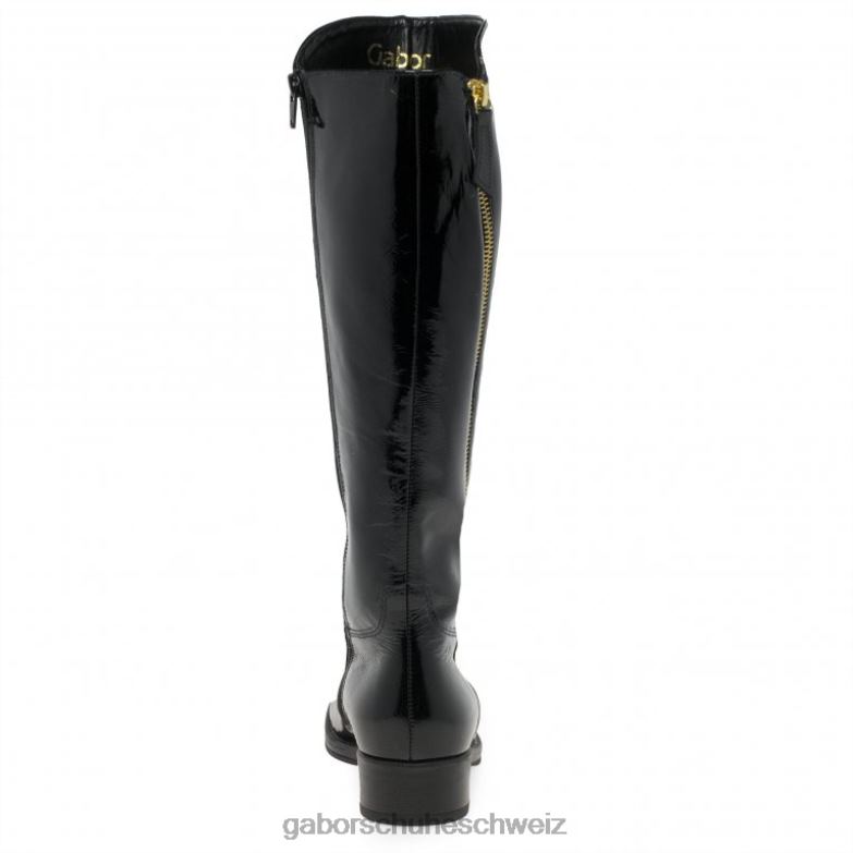 Schuhwerk Frauen Gabor schwarzes Lackleder Adelina kniehohe Stiefel XTX02281