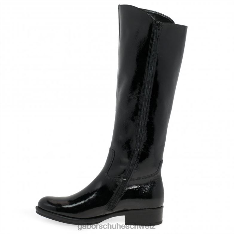 Schuhwerk Frauen Gabor schwarzes Lackleder Adelina kniehohe Stiefel XTX02281