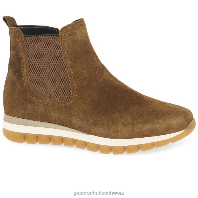 Schuhwerk Frauen Gabor cognacfarbenes Wildleder Teller-Stiefeletten XTX02227