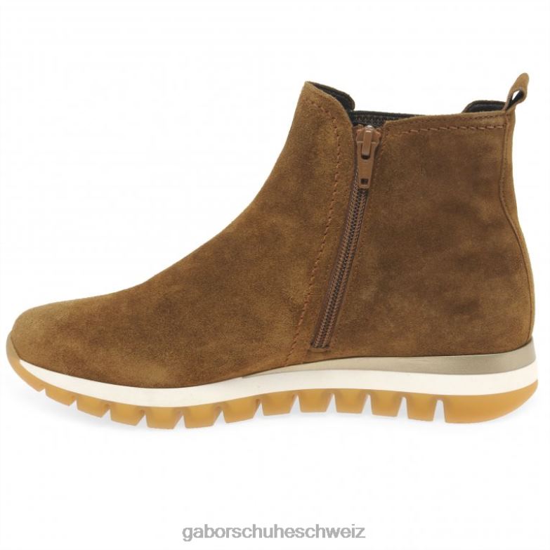 Schuhwerk Frauen Gabor cognacfarbenes Wildleder Teller-Stiefeletten XTX02227