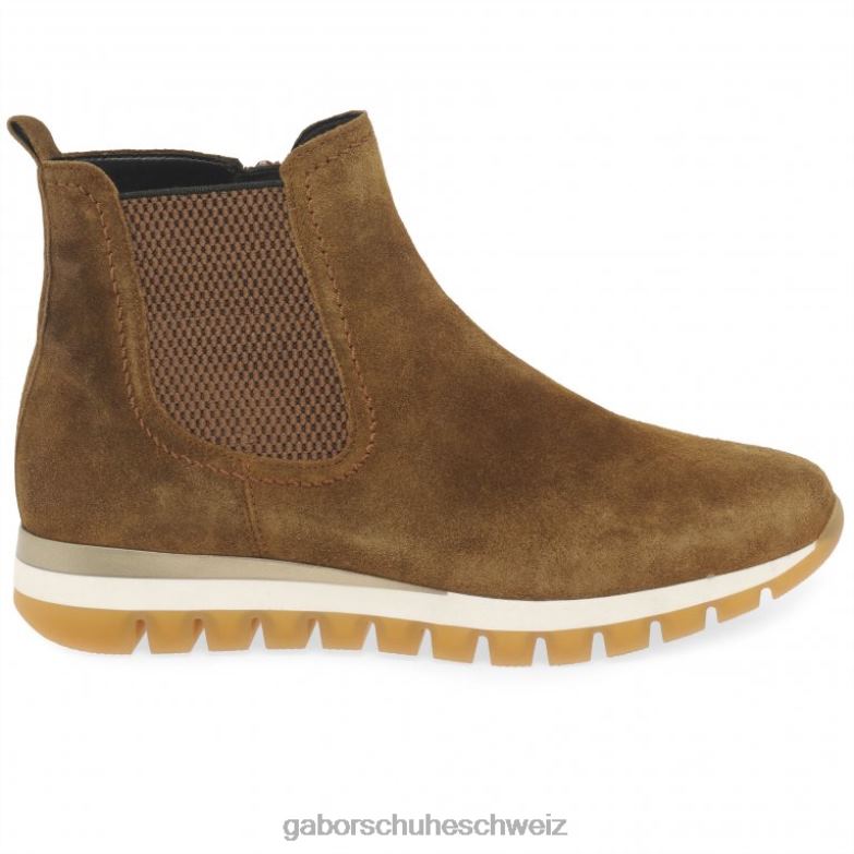 Schuhwerk Frauen Gabor cognacfarbenes Wildleder Teller-Stiefeletten XTX02227