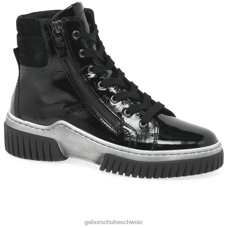 Schuhwerk Frauen Gabor schwarzes Lackleder 2 Stiefeletten aus Akazienholz XTX02240